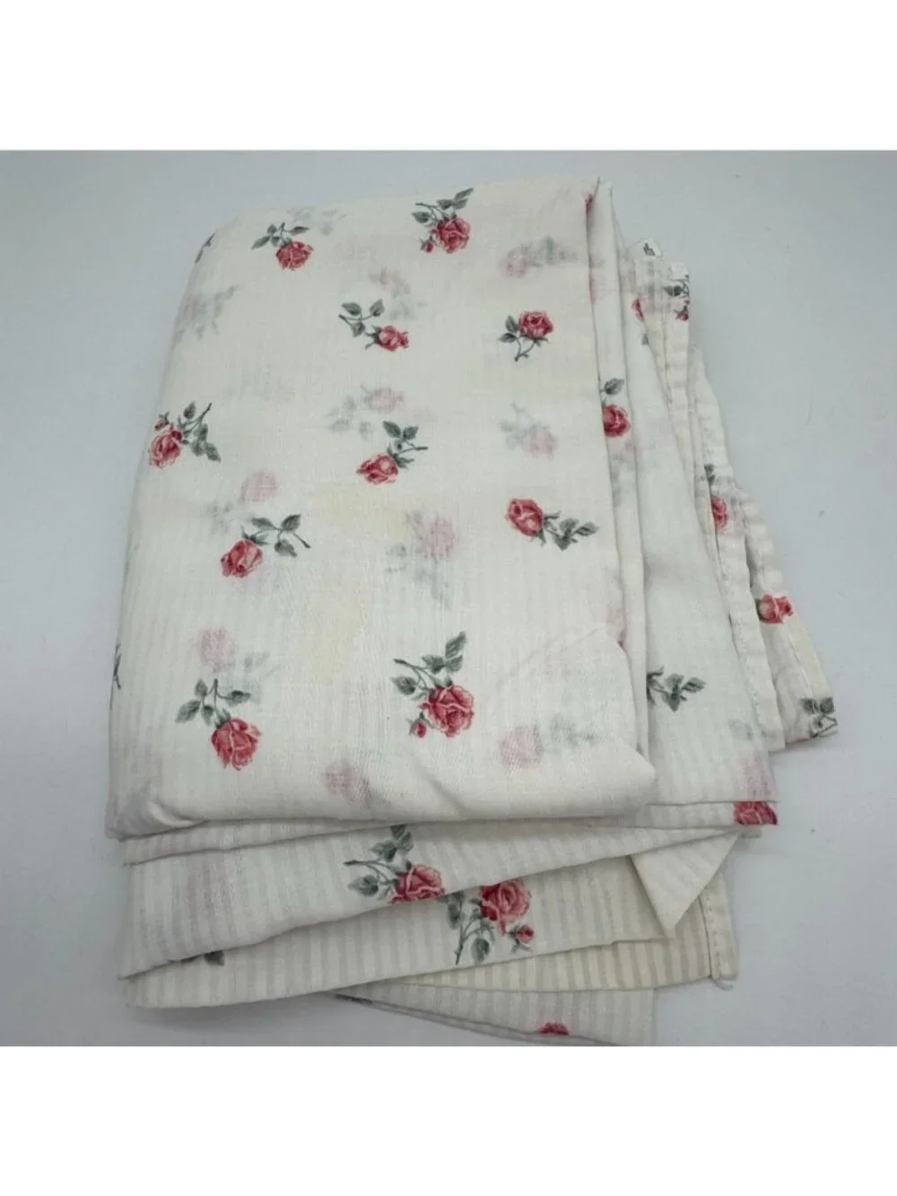 Vintage Cannon White Rose Floral Cotton No Iron Flat Full Double Sheet Bedding